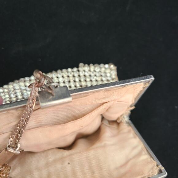 Retro Silver Rhinestone Purse Handbag, 1940s Glam Clutch - Restoration Project - Picture 5 of 8